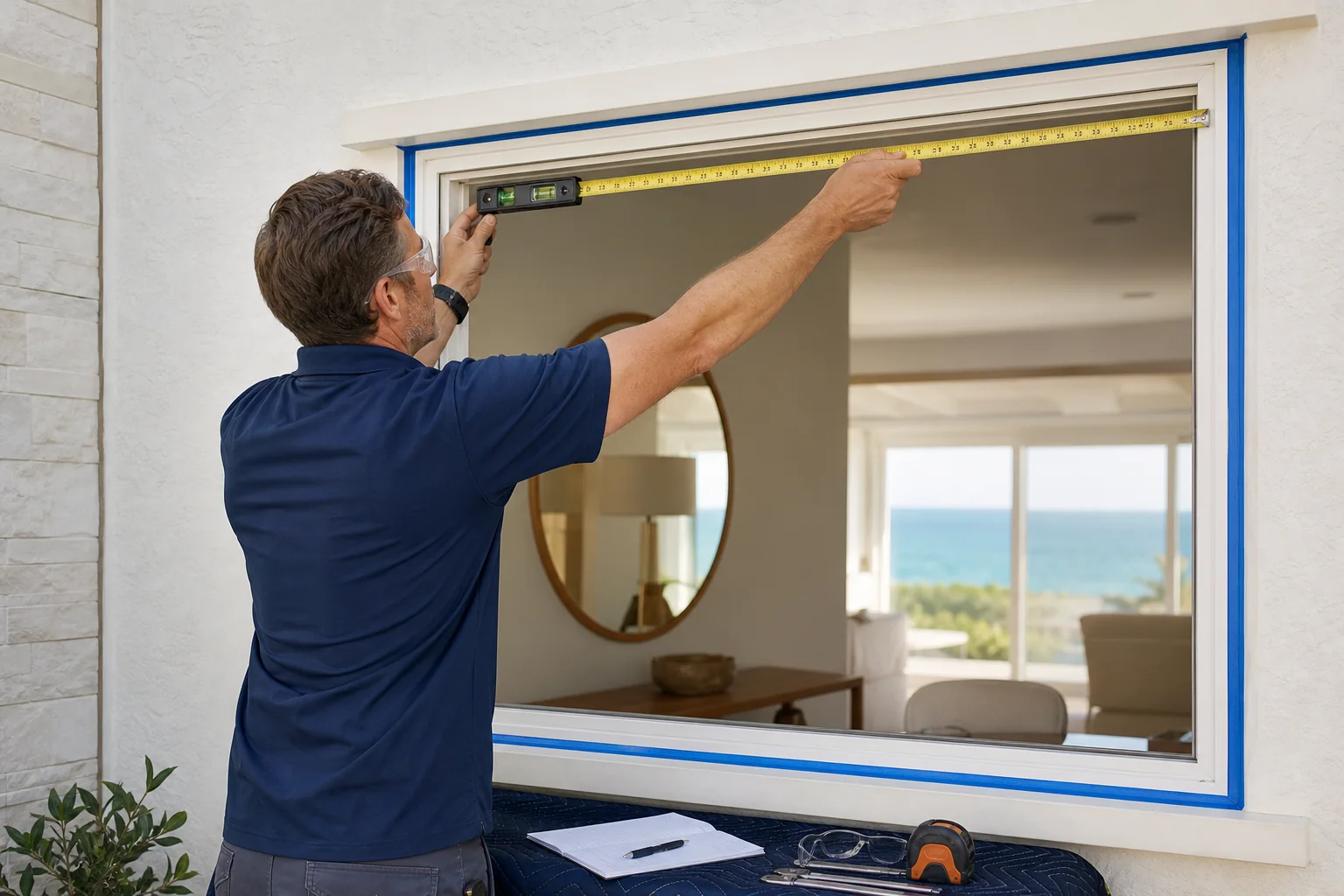 A custom window opening being measured