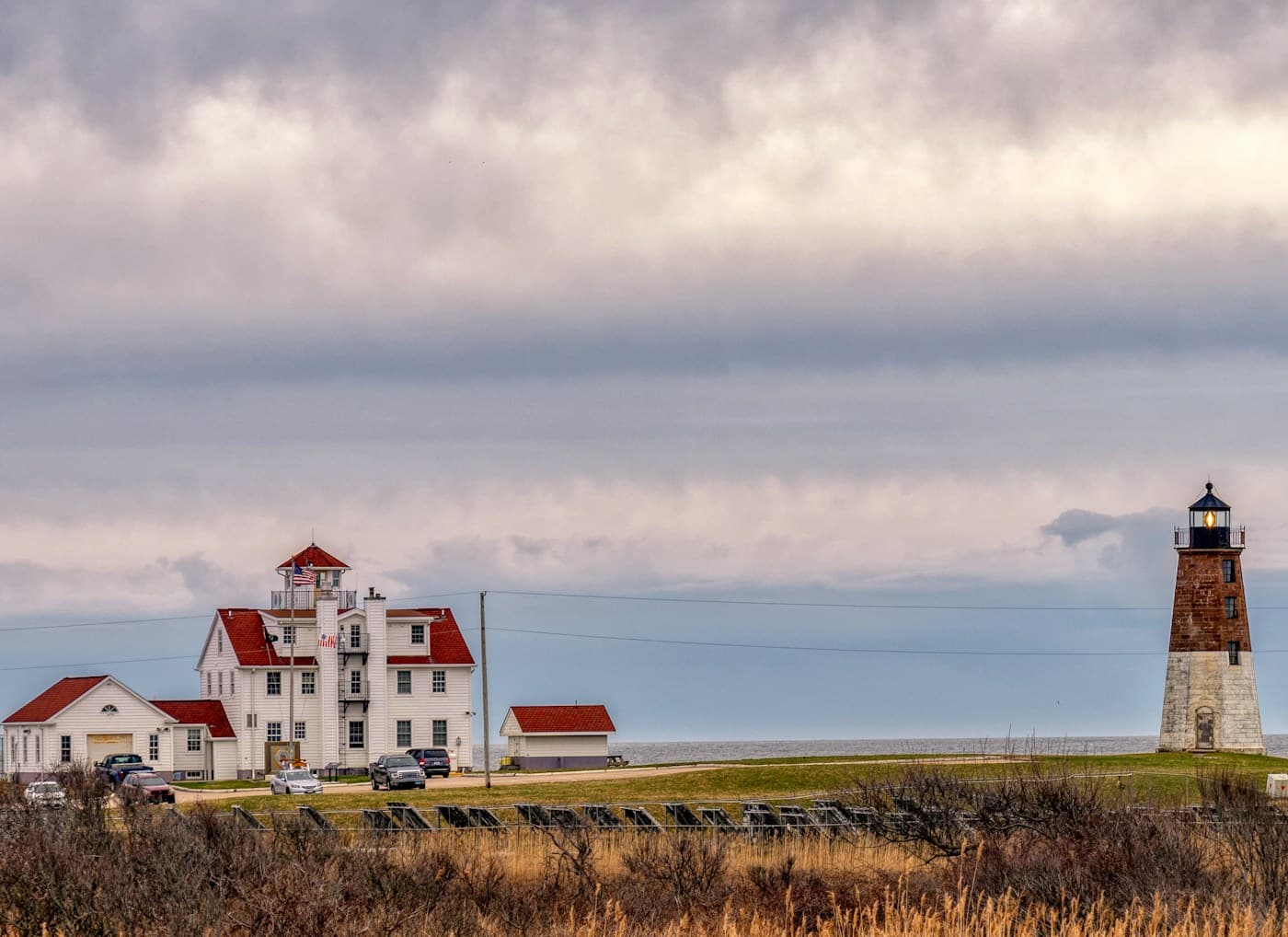 Scenic view of a Rhode Island coastal lighthouse in Rhode Island