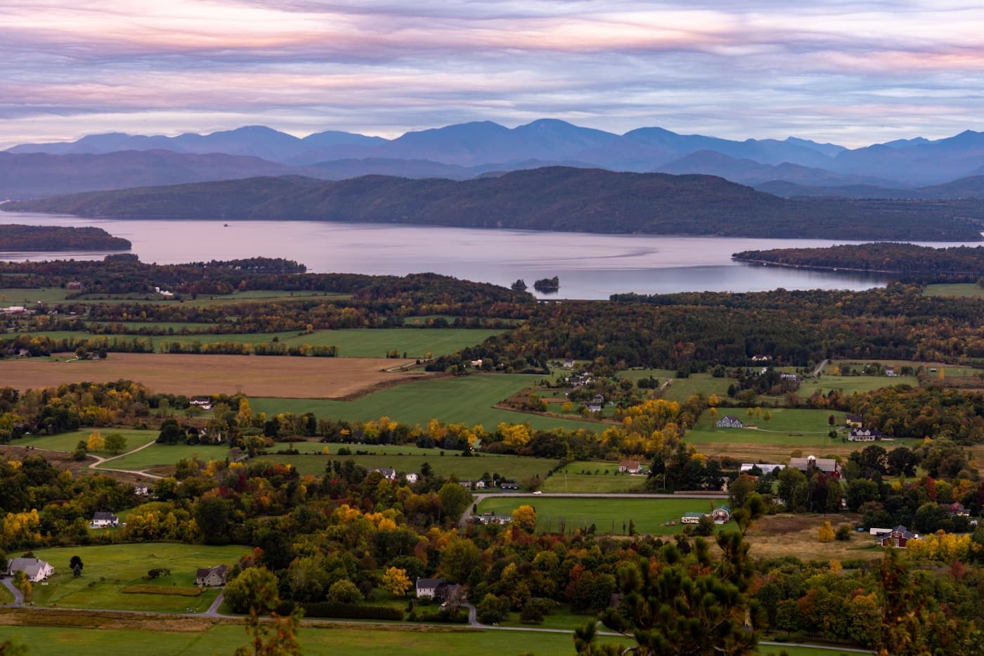Scenic view of the Vermont mountains and lakes in Vermont